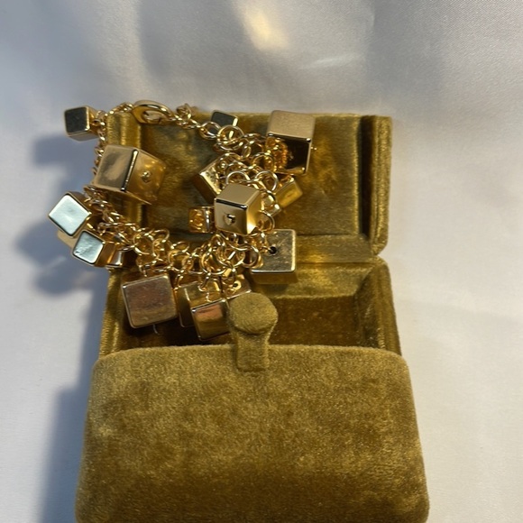 Jennifer Jones Issa Cube Charm Matte Gold Finish Statement Bracelet - Picture 4 of 5